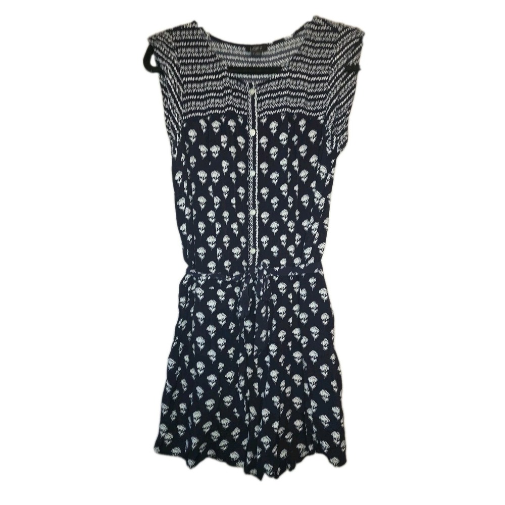 Ann Taylor LOFT Boho Floral Romper Women's Medium Navy Blue Sleeveless Jumpsuit - Picture 2 of 7